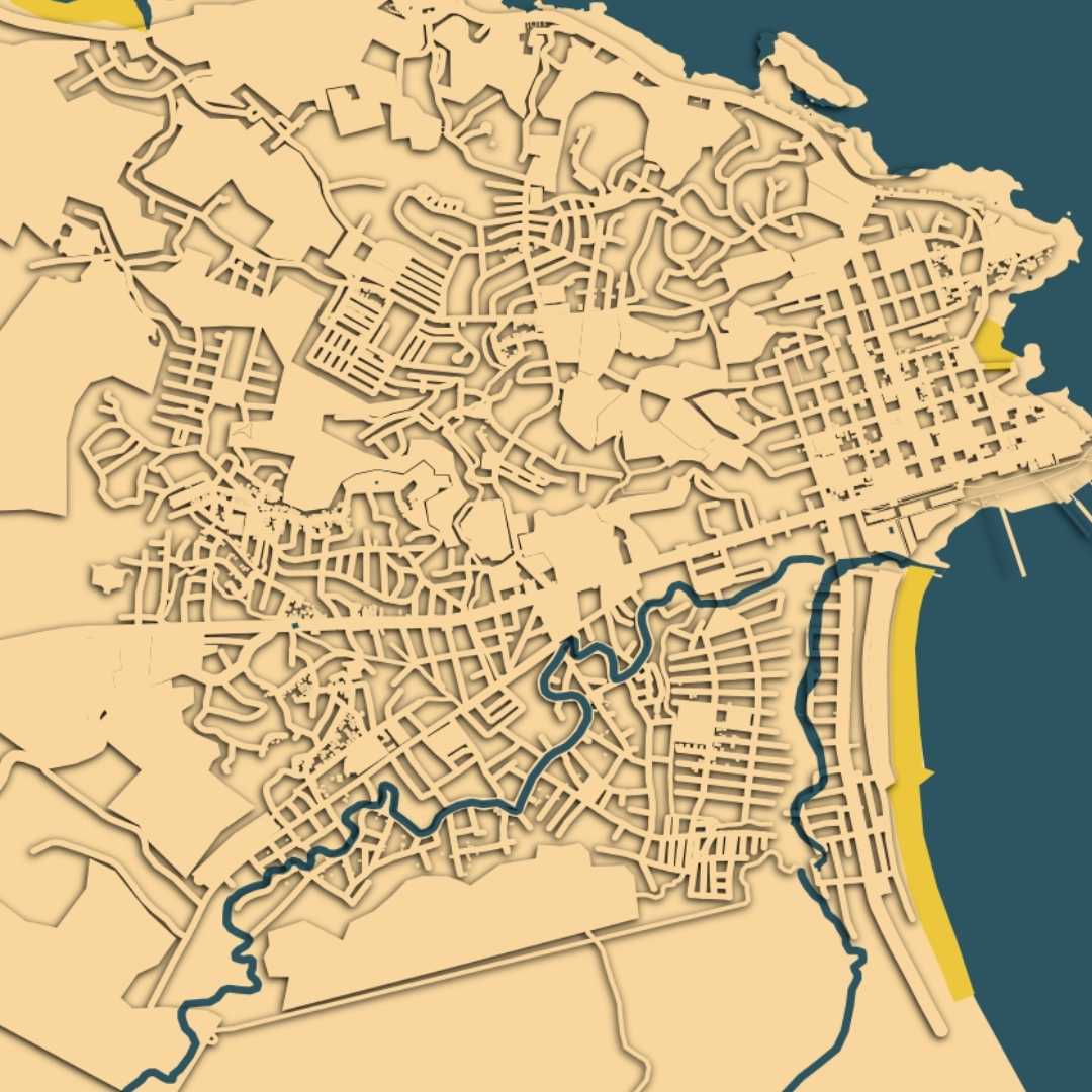 COLOURED ROAD MAP OF LIMON, COSTA RICA BY MAPBAKES