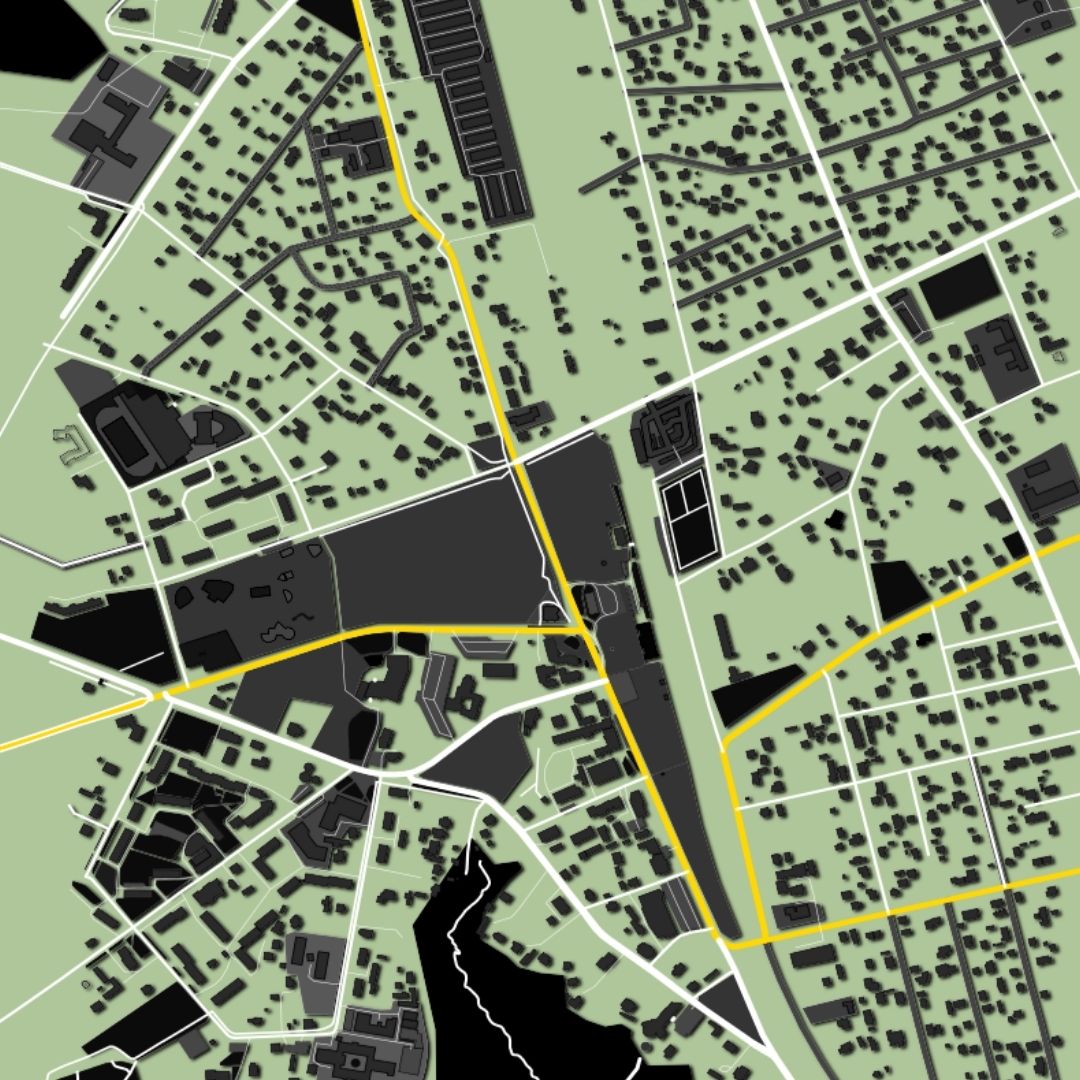 COLOURED ROAD MAP OF SIGULDA, LATVIA BY MAPBAKES