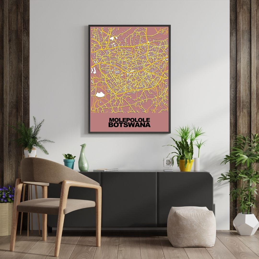 COLOURED ROAD MAP OF MOLEPOLOLE, BOTSWANA BY MAPBAKES