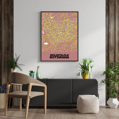 COLOURED ROAD MAP OF MOLEPOLOLE, BOTSWANA BY MAPBAKES