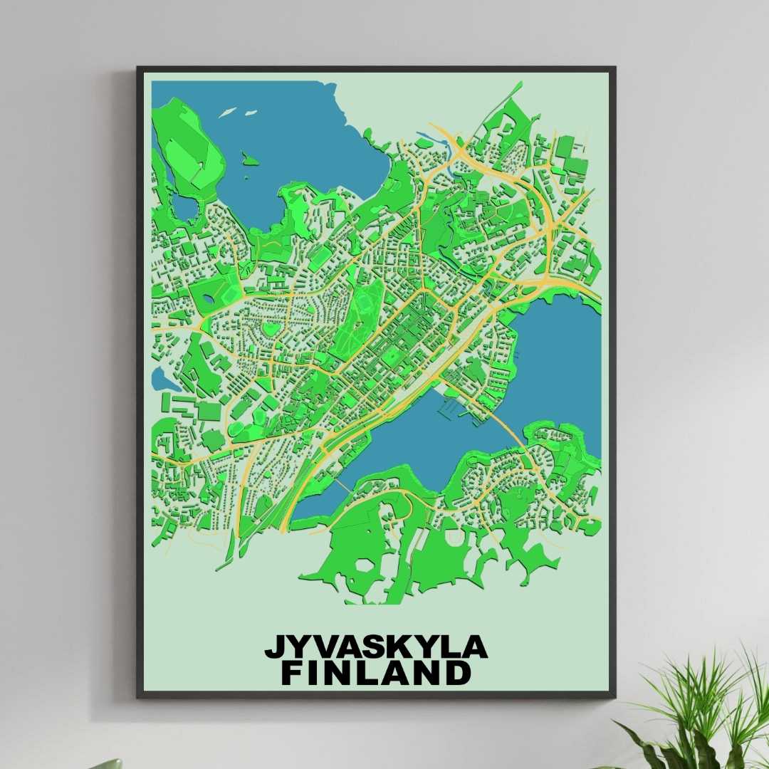 COLOURED ROAD MAP OF JYVASKYLA, FINLAND BY MAPBAKES