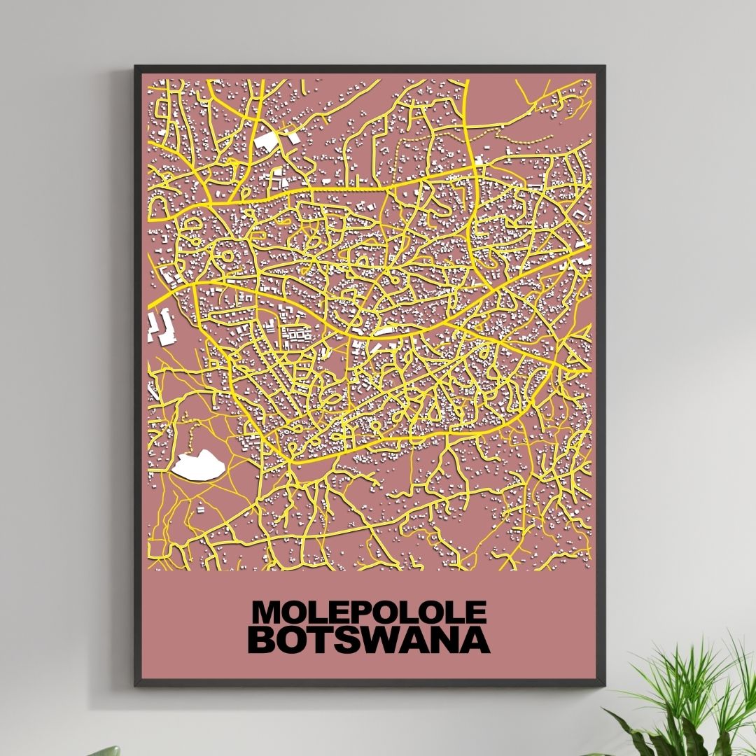 COLOURED ROAD MAP OF MOLEPOLOLE, BOTSWANA BY MAPBAKES