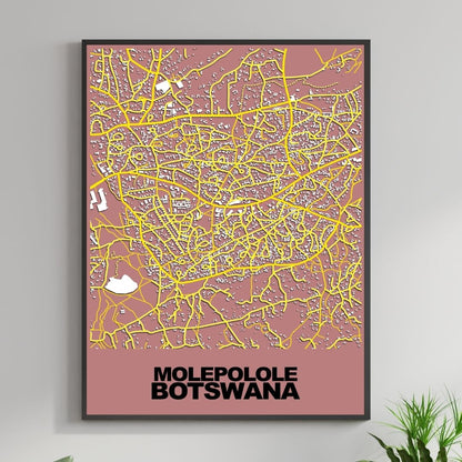 COLOURED ROAD MAP OF MOLEPOLOLE, BOTSWANA BY MAPBAKES