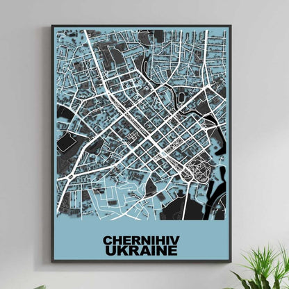 COLOURED ROAD MAP OF CHERNIHIV, UKRAINE BY MAPBAKES