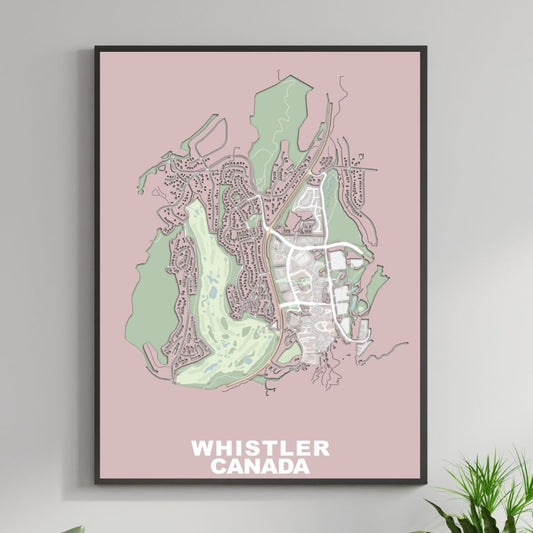 COLOURED ROAD MAP OF WHISTLER, CANADA BY MAPBAKES