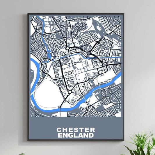 COLOURED ROAD MAP OF CHESTER, ENGLAND BY MAPBAKES