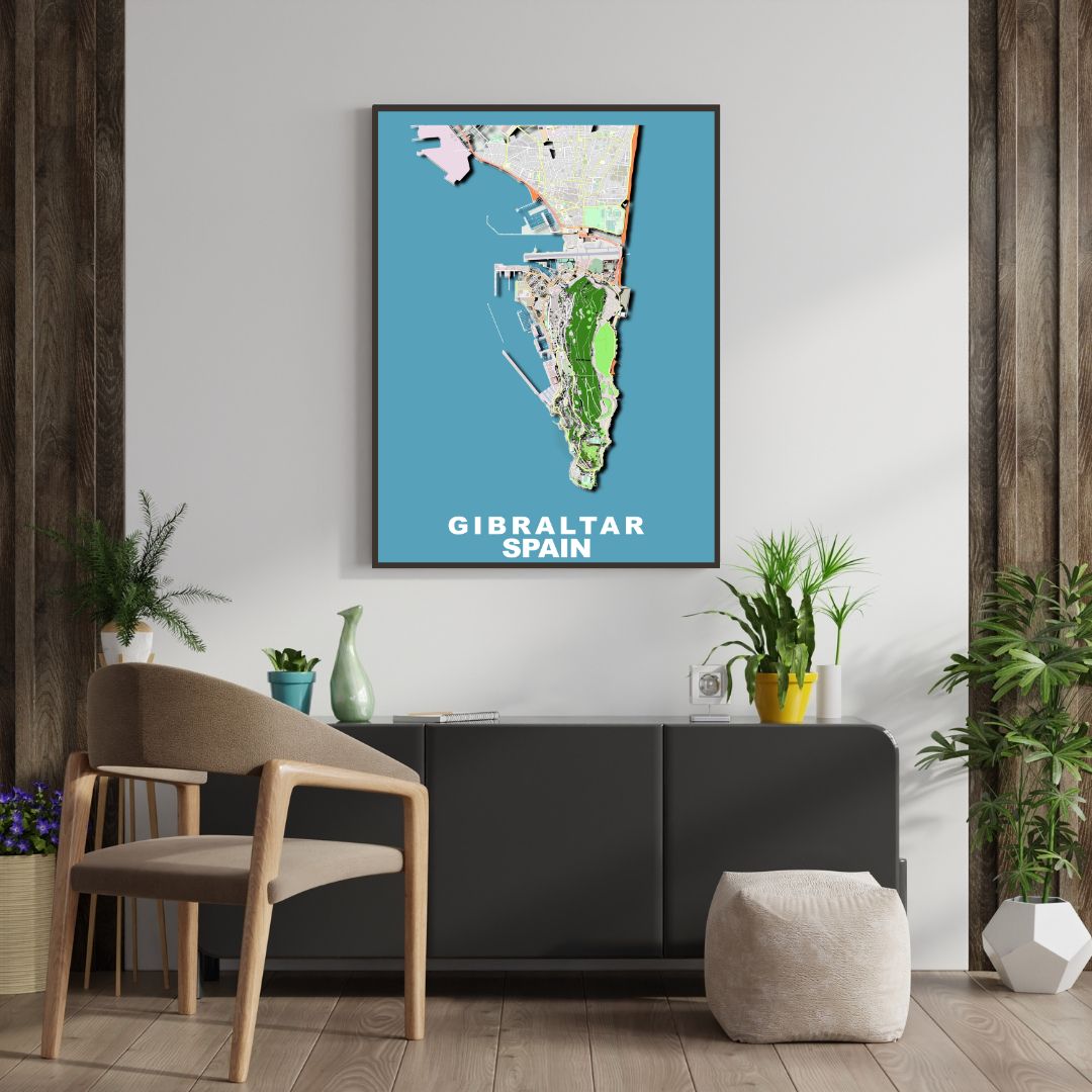 COLOURED ROAD MAP OF GIBRALTAR, GIBRALTAR BY MAPBAKES