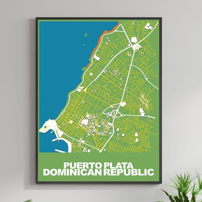 COLOURED ROAD MAP OF PUERTO PLATA, DOMINICAN REPUBLIC BY MAPBAKES