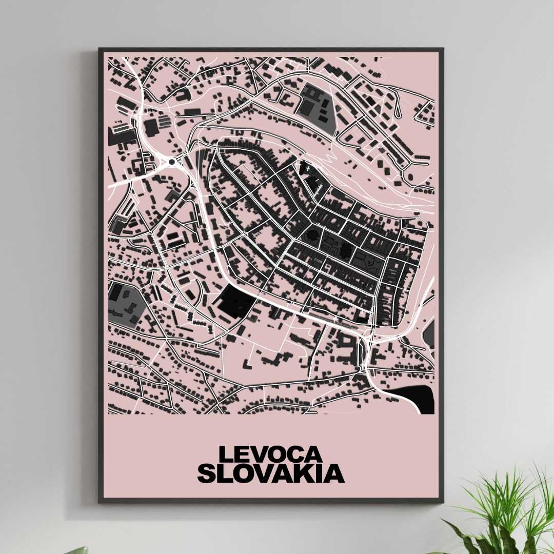 COLOURED ROAD MAP OF LEVOCA, SLOVAKIA BY MAPBAKES