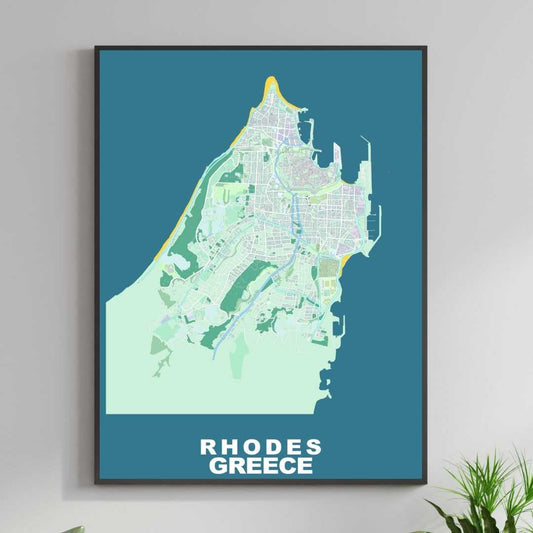 COLOURED ROAD MAP OF RHODES, GREECE BY MAPBAKES