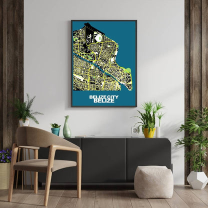 COLOURED ROAD MAP OF BELIZE CITY, BELIZE BY MAPBAKES
