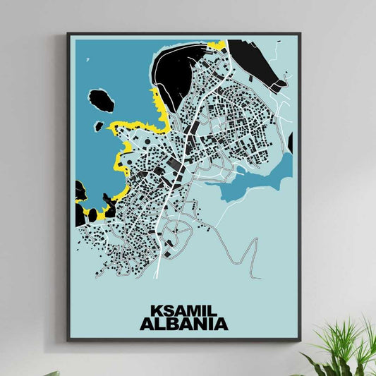 COLOURED ROAD MAP OF KSAMIL, ALBANIA BY MAPBAKES