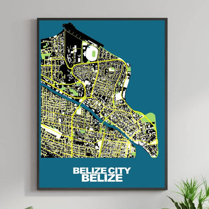 COLOURED ROAD MAP OF BELIZE CITY, BELIZE BY MAPBAKES