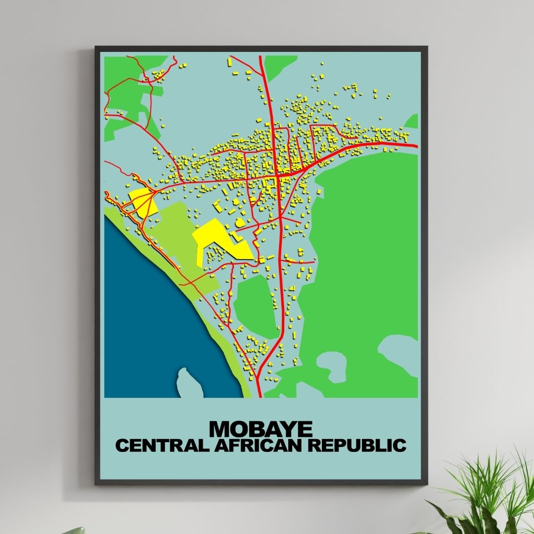 COLOURED ROAD MAP OF MOBAYE, CENTRAL AFRICAN REPUBLIC BY MAPBAKES