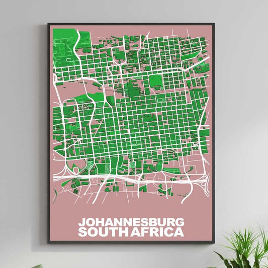 COLOURED ROAD MAP OF JOHANNESBURG, SOUTH AFRICA BY MAPBAKES