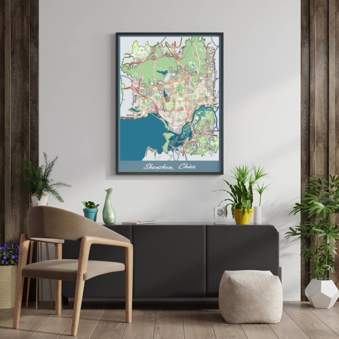 COLOURED ROAD MAP OF SHENZHEN, CHINA BY MAPBAKES
