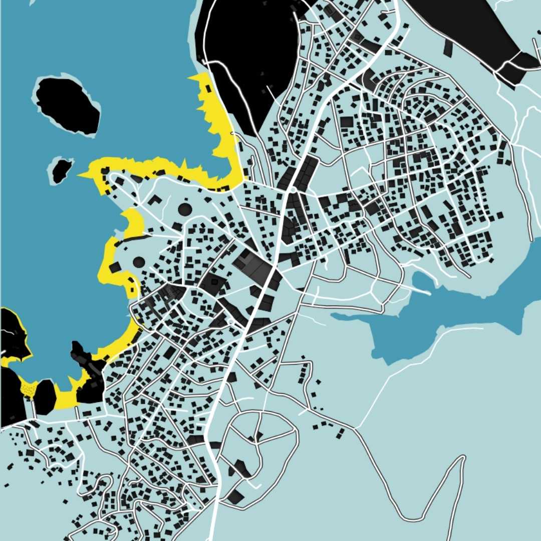 COLOURED ROAD MAP OF KSAMIL, ALBANIA BY MAPBAKES