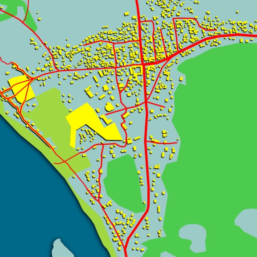 COLOURED ROAD MAP OF MOBAYE, CENTRAL AFRICAN REPUBLIC BY MAPBAKES