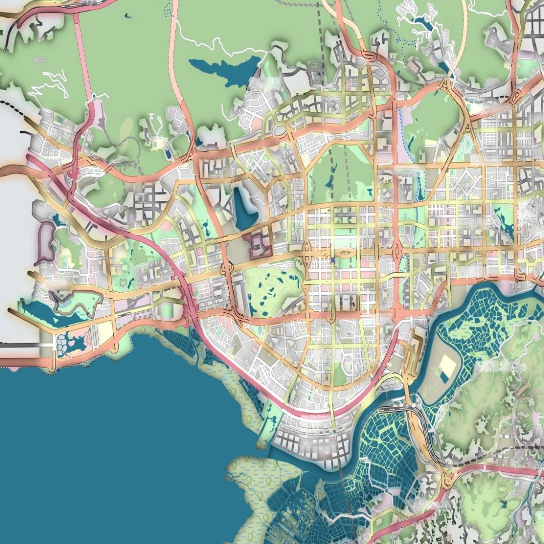 COLOURED ROAD MAP OF SHENZHEN, CHINA BY MAPBAKES