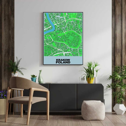 COLOURED ROAD MAP OF KRAKOW, POLAND BY MAPBAKES