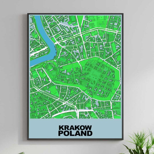 COLOURED ROAD MAP OF KRAKOW, POLAND BY MAPBAKES