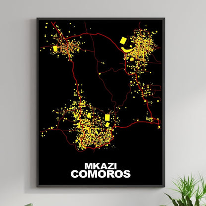 COLOURED ROAD MAP OF MKAZI, COMOROS BY MAPBAKES