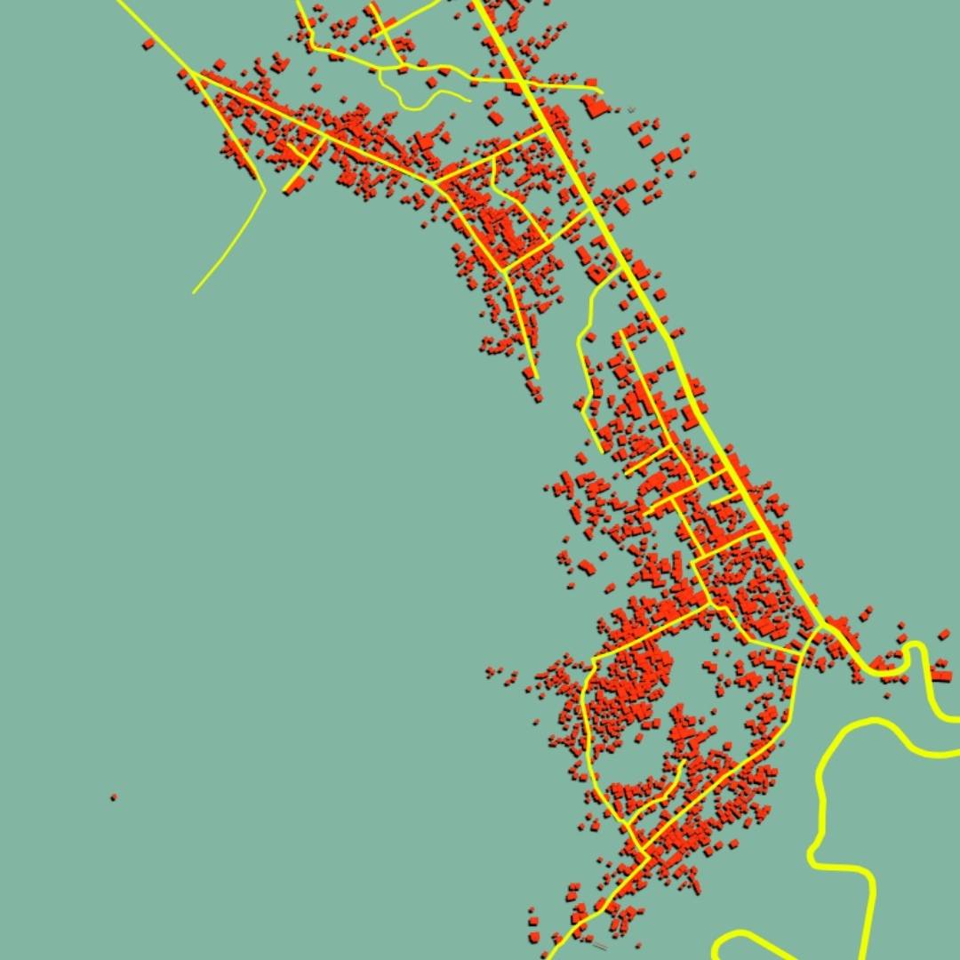 COLOURED ROAD MAP OF BAZIMINI, COMOROS BY MAPBAKES