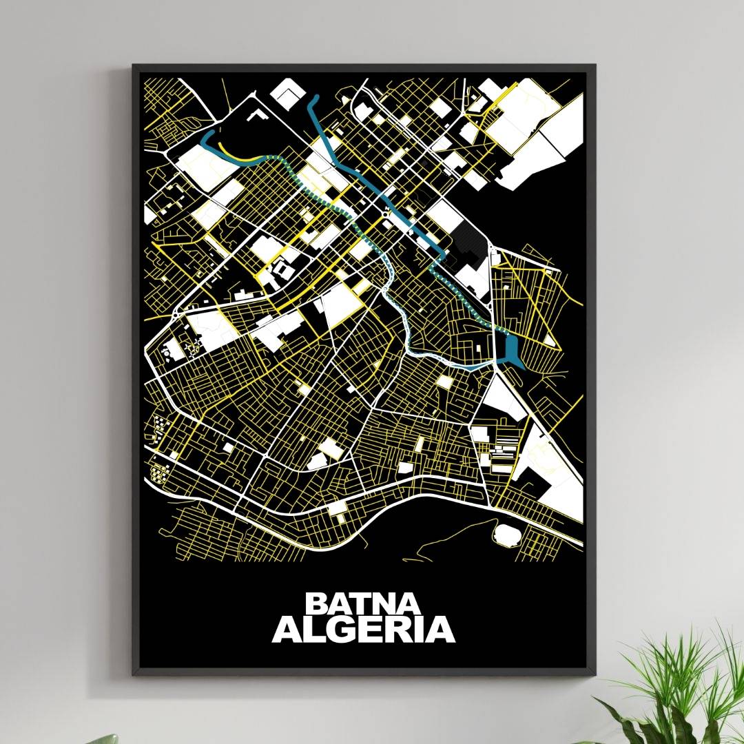 COLOURED ROAD MAP OF BATNA, ALGERIA BY MAPBAKES