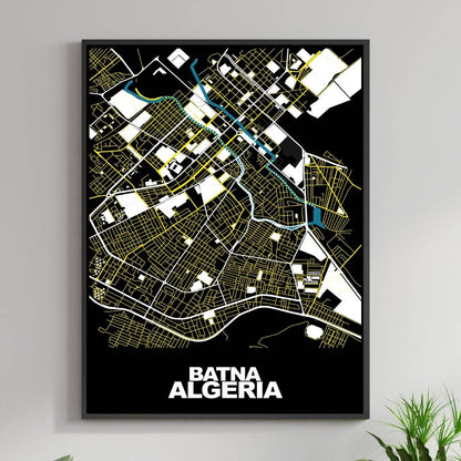 COLOURED ROAD MAP OF BATNA, ALGERIA BY MAPBAKES