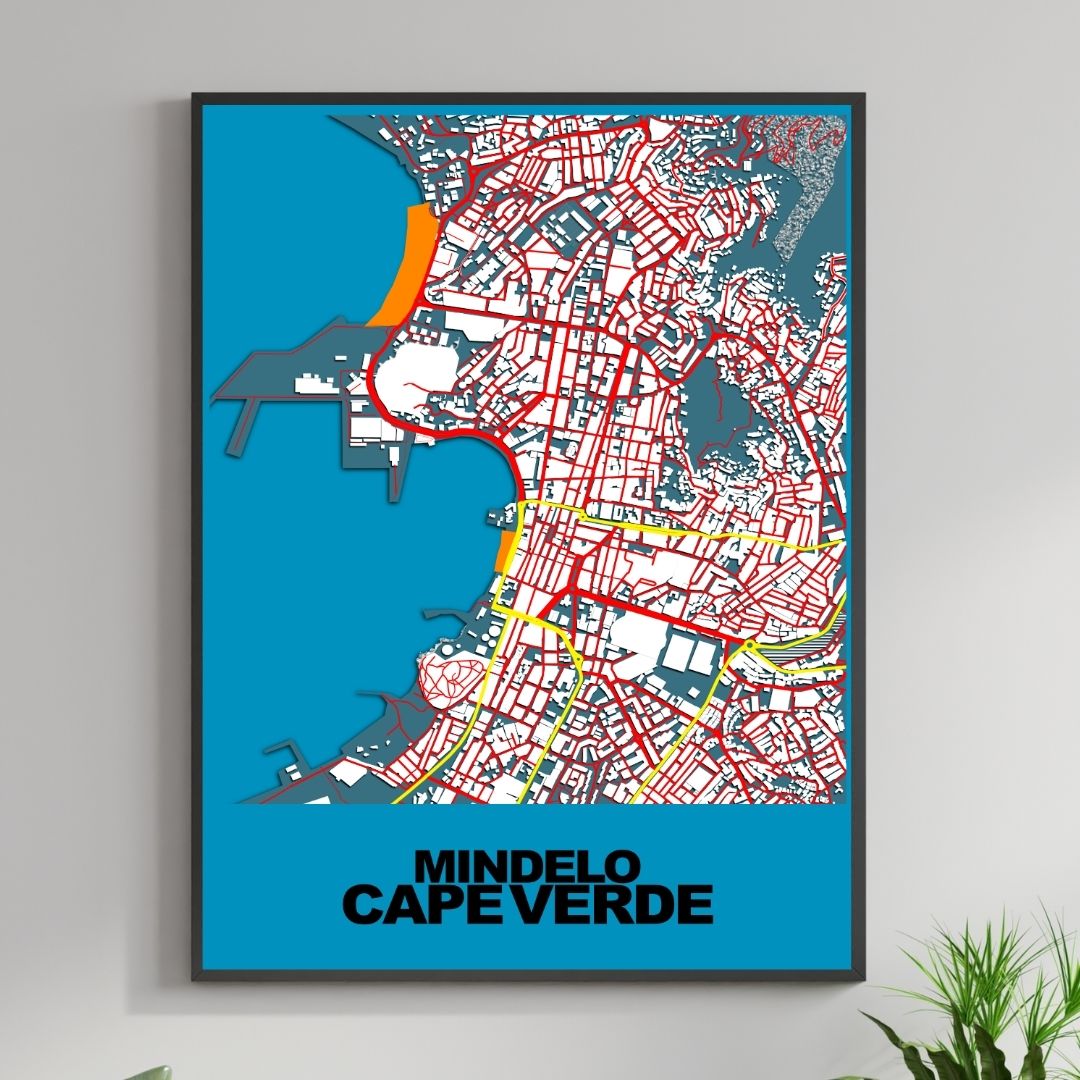 COLOURED ROAD MAP OF MINDELO, CAPE VERDE BY MAPBAKES