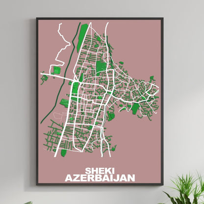 COLOURED ROAD MAP OF SHEKI, AZERBAIJAN BY MAPBAKES