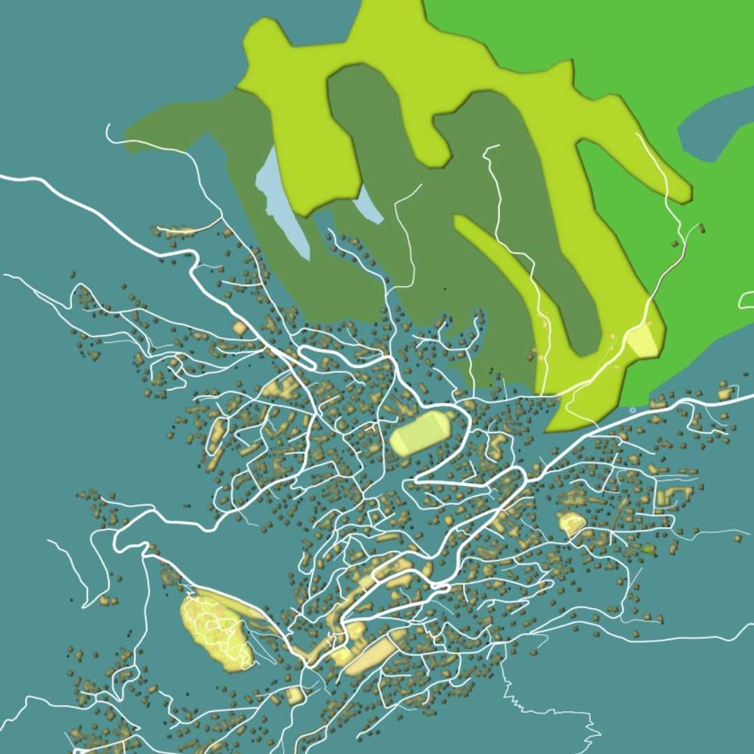 COLOURED ROAD MAP OF KRUJE, ALBANIA BY MAPBAKES