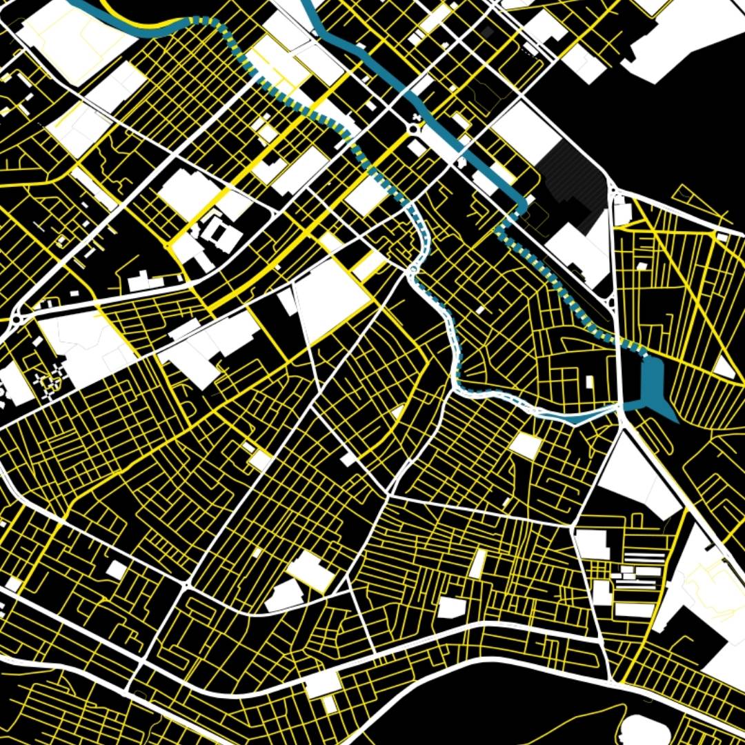 COLOURED ROAD MAP OF BATNA, ALGERIA BY MAPBAKES