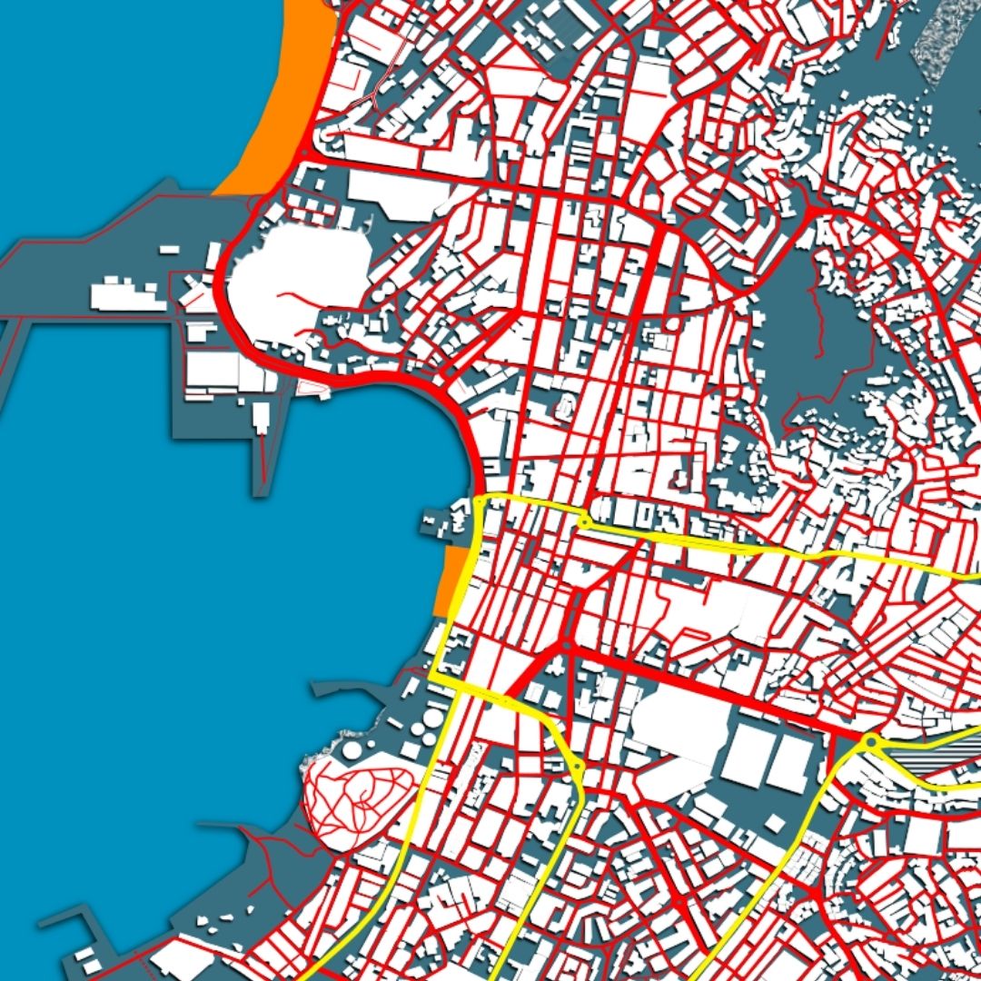 COLOURED ROAD MAP OF MINDELO, CAPE VERDE BY MAPBAKES