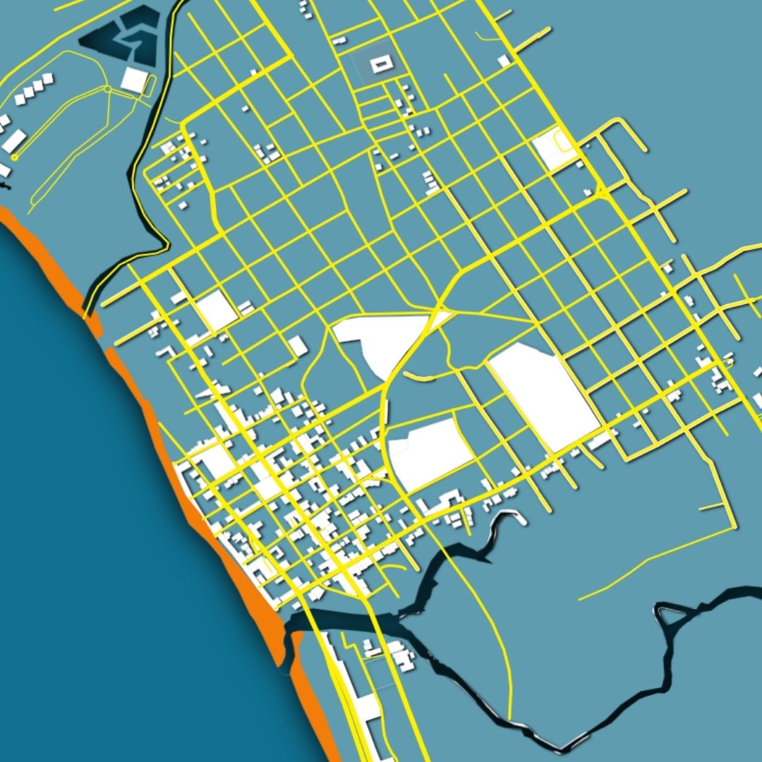 COLOURED ROAD MAP OF TELA, HONDURAS BY MAPBAKES