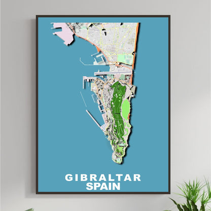 COLOURED ROAD MAP OF GIBRALTAR, GIBRALTAR BY MAPBAKES