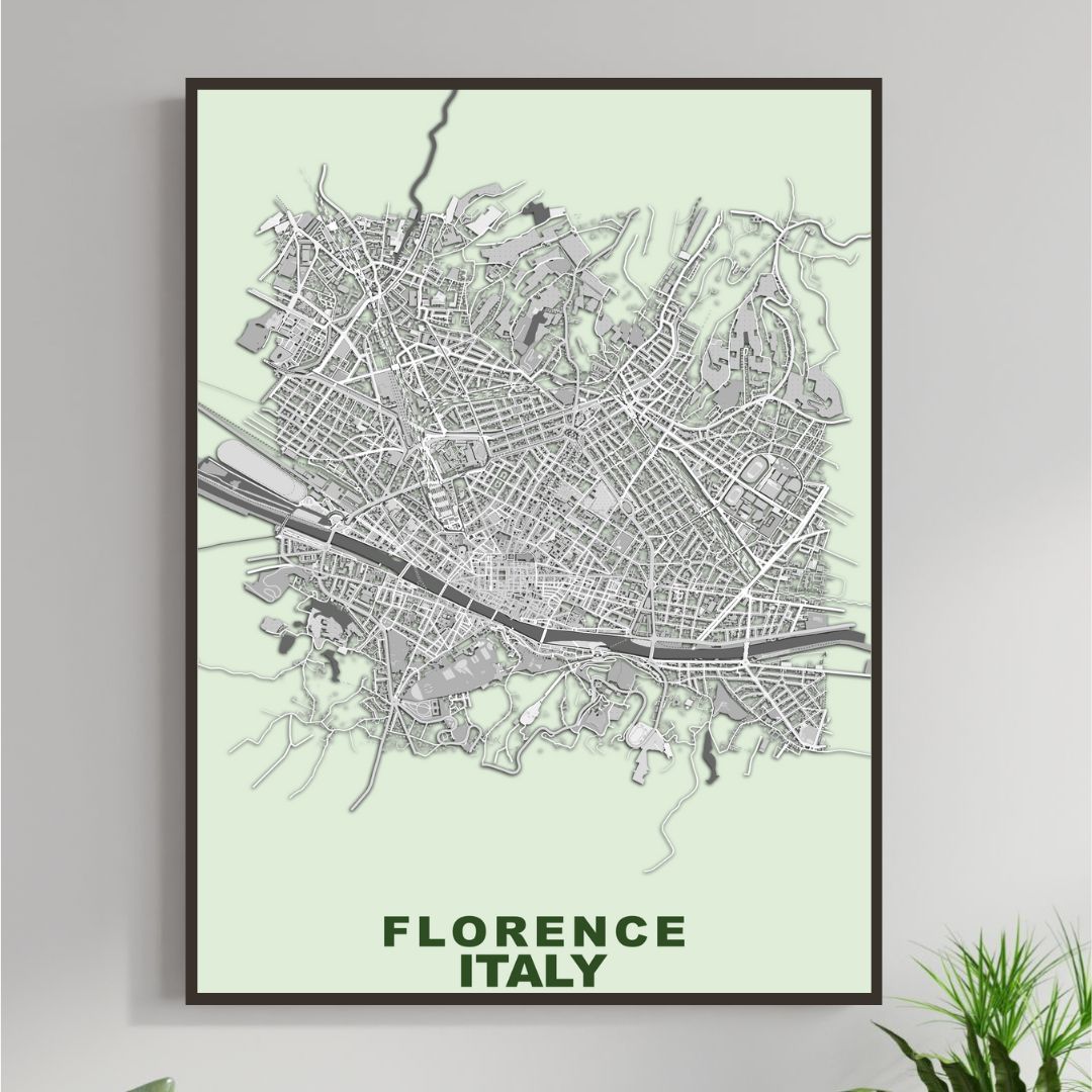 COLOURED ROAD MAP OF FLORENCE, ITALY BY MAPBAKES