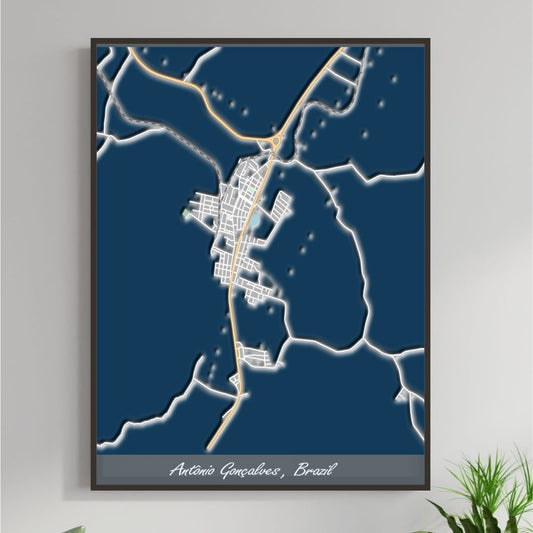 COLOURED ROAD MAP OF ANTONIO GONCALVES, BRAZIL BY MAPBAKES