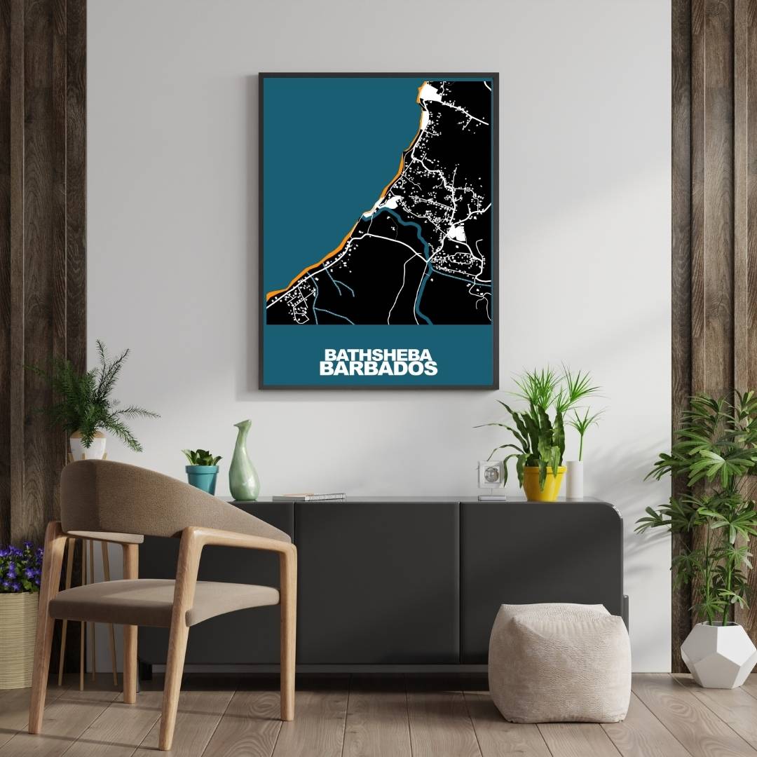 COLOURED ROAD MAP OF BATHSHEBA, BARBADOS BY MAPBAKES