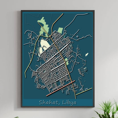 COLOURED ROAD MAP OF SHAHAT, LIBYA BY MAPBAKES
