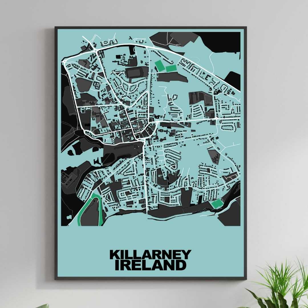 COLOURED ROAD MAP OF KILLARNEY, IRELAND BY MAPBAKES