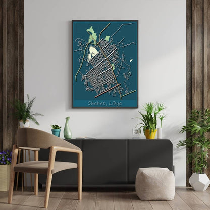 COLOURED ROAD MAP OF SHAHAT, LIBYA BY MAPBAKES