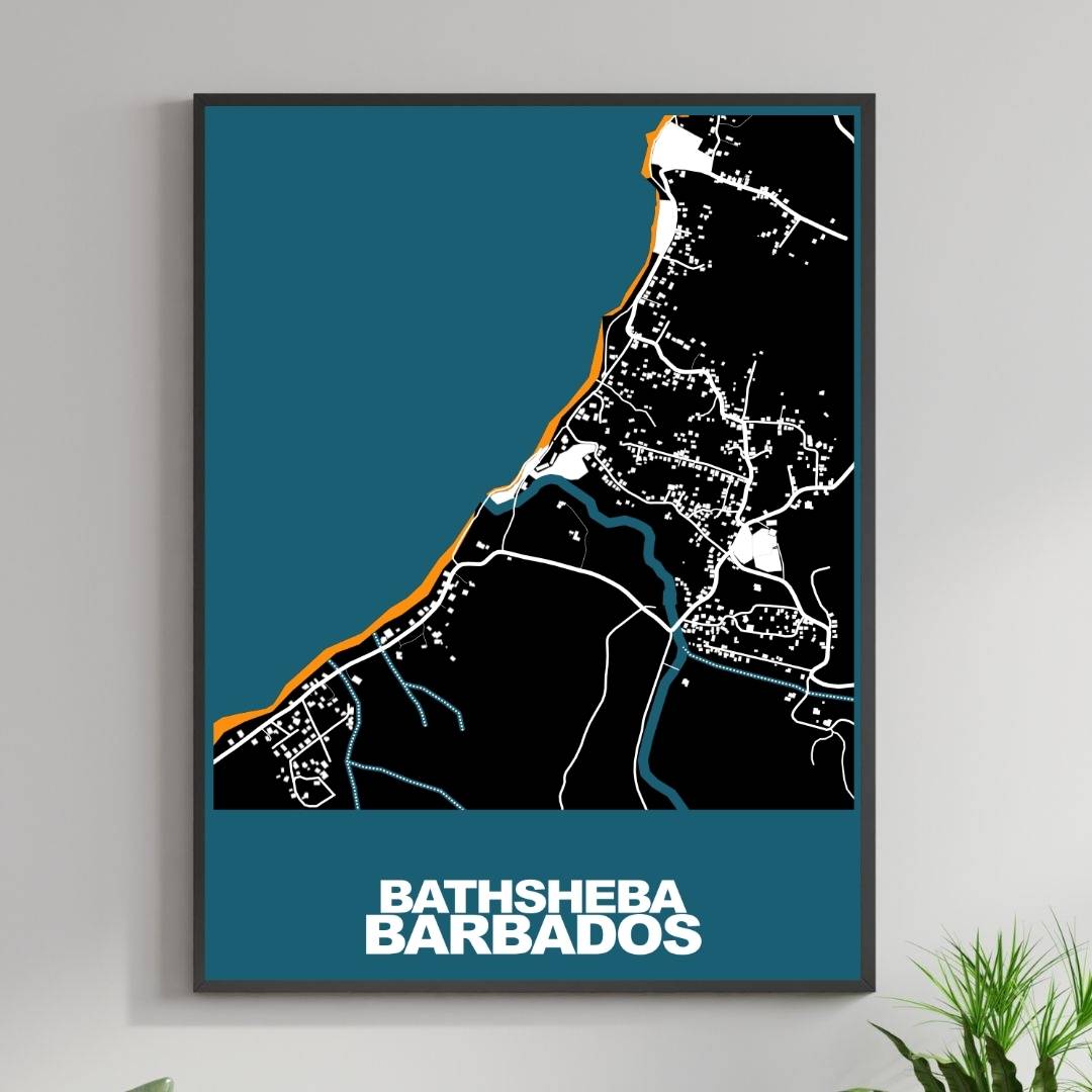 COLOURED ROAD MAP OF BATHSHEBA, BARBADOS BY MAPBAKES