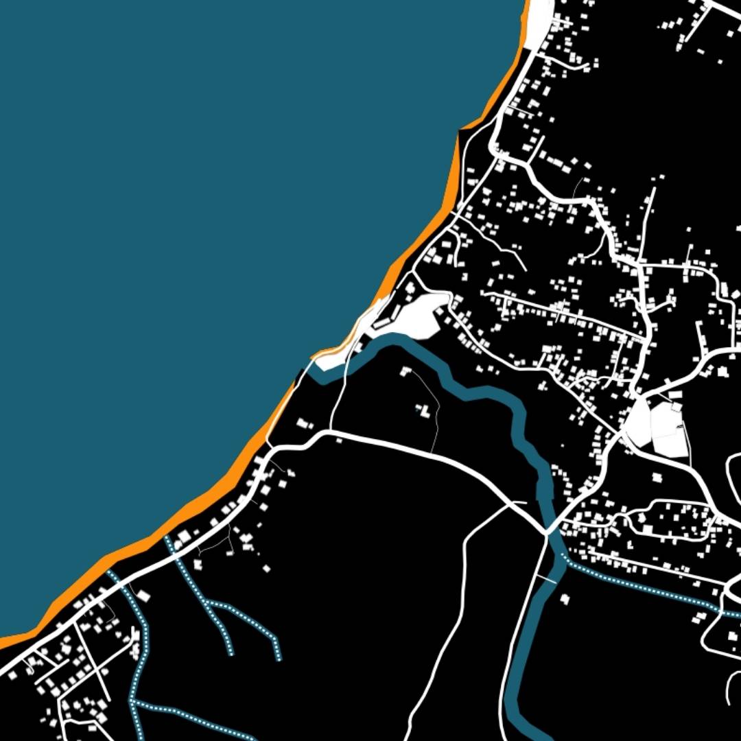 COLOURED ROAD MAP OF BATHSHEBA, BARBADOS BY MAPBAKES