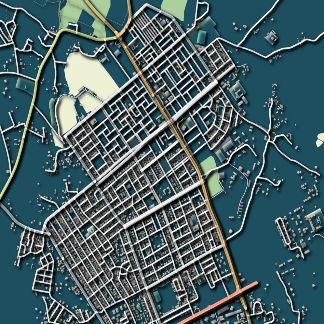 COLOURED ROAD MAP OF SHAHAT, LIBYA BY MAPBAKES