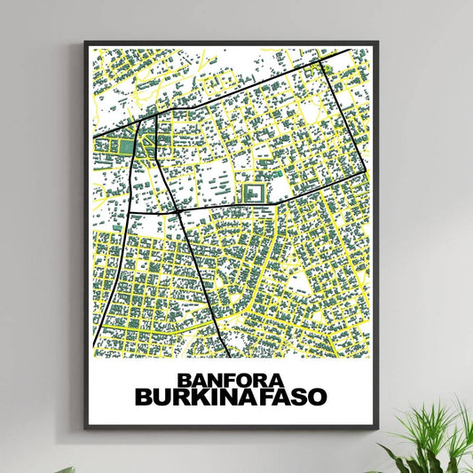 COLOURED ROAD MAP OF BANFORA, BURKINA FASO BY MAPBAKES