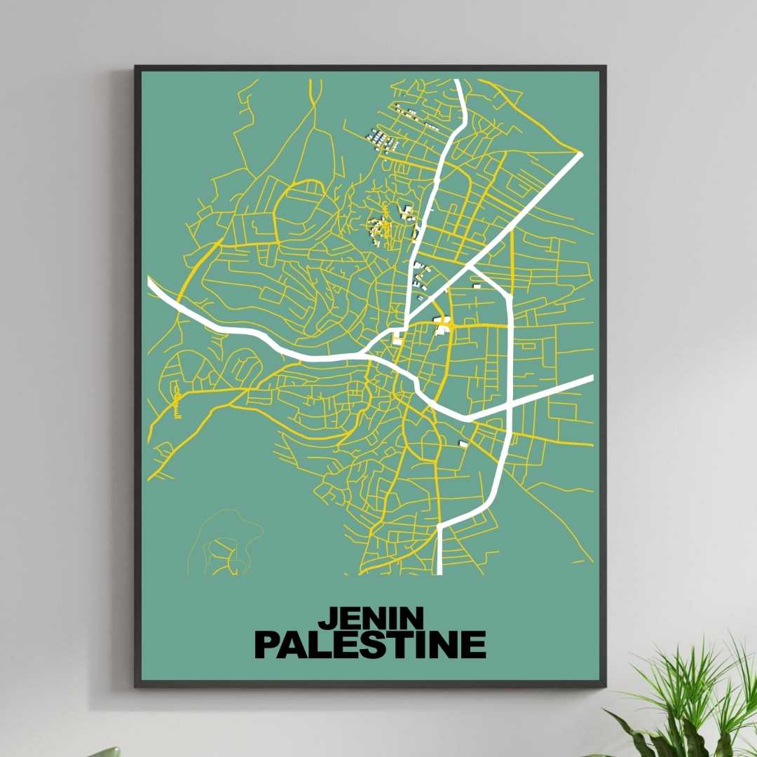 COLOURED ROAD MAP OF JENIN, PALESTINE BY MAPBAKES