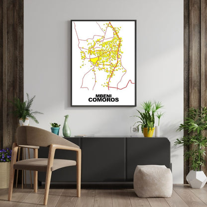 COLOURED ROAD MAP OF MBENI, COMOROS BY MAPBAKES