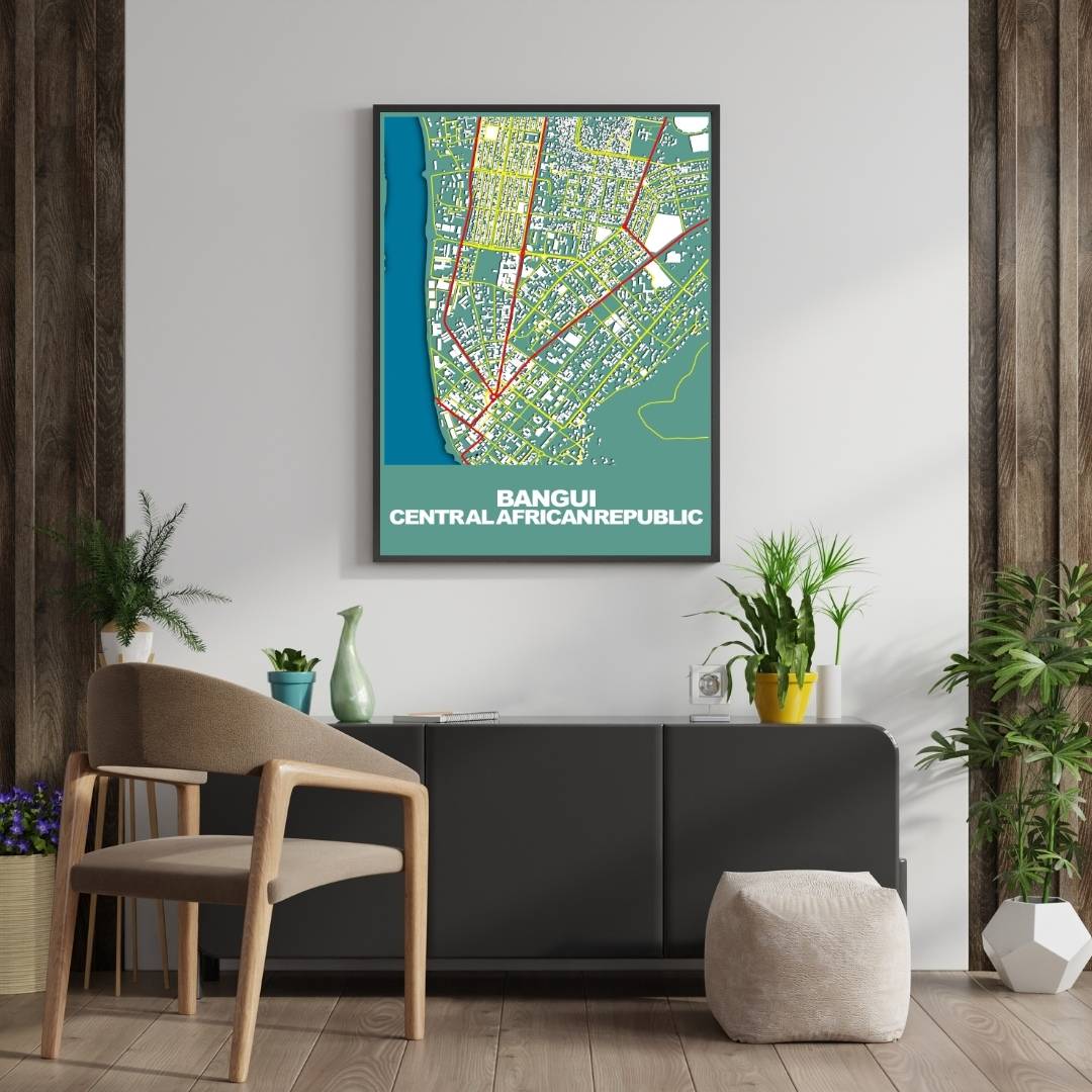COLOURED ROAD MAP OF BANGUI, CENTRAL AFRICAN REPUBLIC BY MAPBAKES