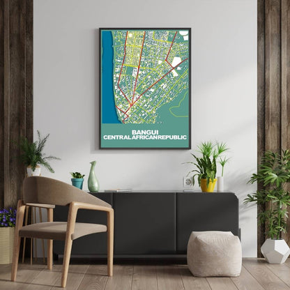 COLOURED ROAD MAP OF BANGUI, CENTRAL AFRICAN REPUBLIC BY MAPBAKES